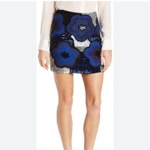 French Connection Metallic Sequin & Embroidery Mini Skirt